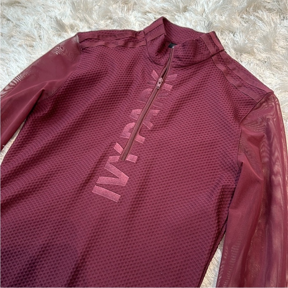 Adidas × IVY PARK Long Sleeve Front Zip Bodycon Asymmetric Mini Dress Maroon S - Picture 3 of 12